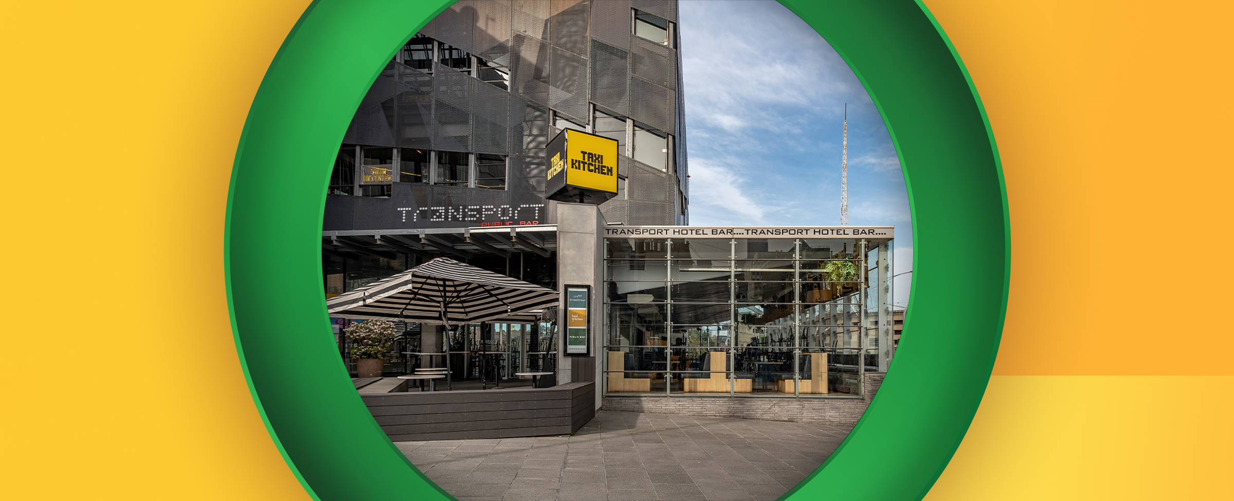 Melbourne’s Transport Hotel features, on a yellow background.